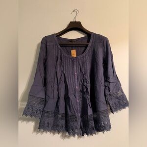 American Eagle Outfitters Indigo Lace Sleeve Tunic